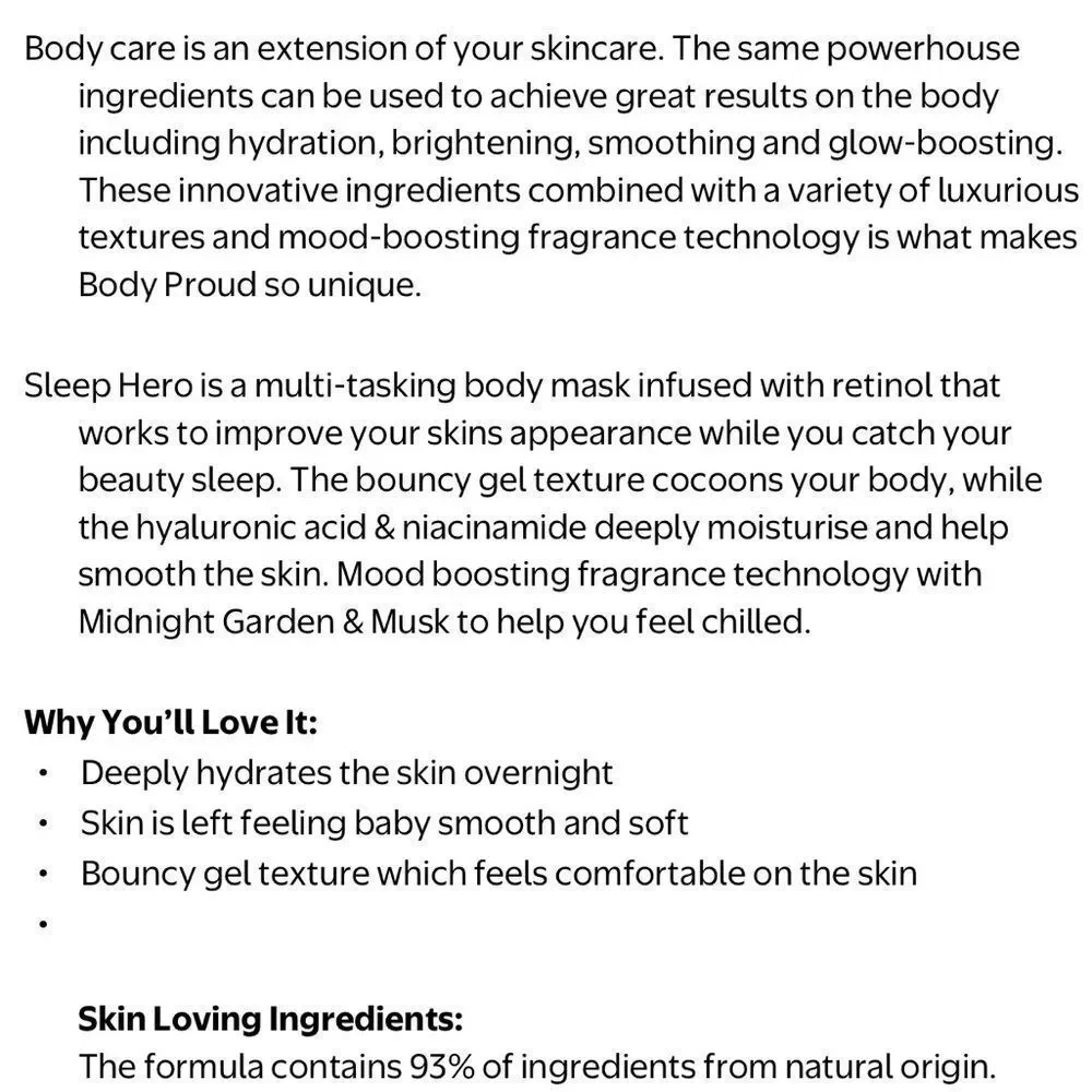 🌻 Body Proud Sleep Hero Overnight Recovery Body Moisturizing Mask 7.05 oz New